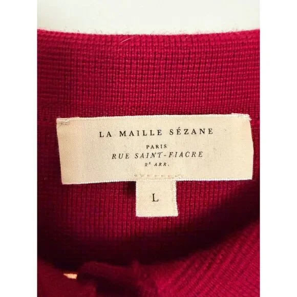 Sezane Betty Cardigan Womens Large Red Excellent 100% Merino Wool Button Front - Picture 3 of 6